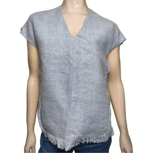 Ann Mashburn Women’s Size S Light Blue Linen Frayed Seams Sleeveless Tank Top