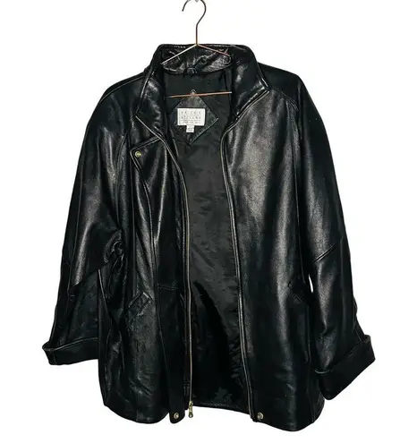 Valerie Stevens Vintage  Black 100% Lamb Leather Gold Button Jacket Size Large