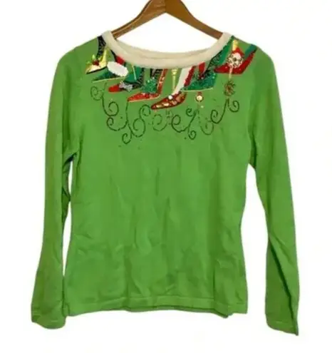 Ugly Christmas Sweater Vintage Berek Green NWT Sequin Sparkle High Heel Christmas Holiday Sweater