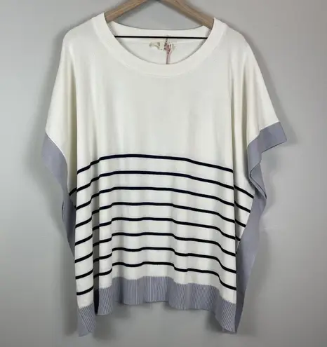 Entro  Womens Poncho Top Large Striped Round Neck Knit Sweater Heavy Coastal - Image 1