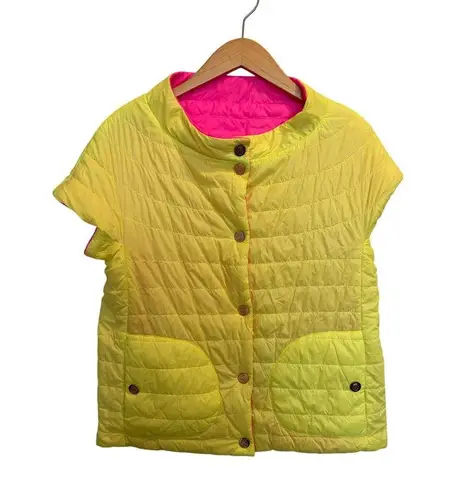 Patty Kim Paris Reversible Puffer Vest Women’s Size XS Bright Neon Pink Yellow