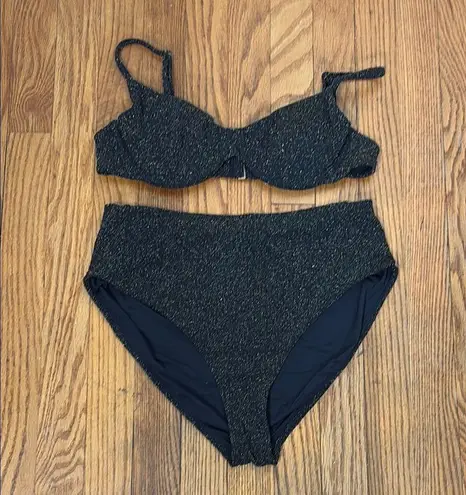 ANDIE bikini set Bermuda Top High Waisted Bottom Metallic Black size M