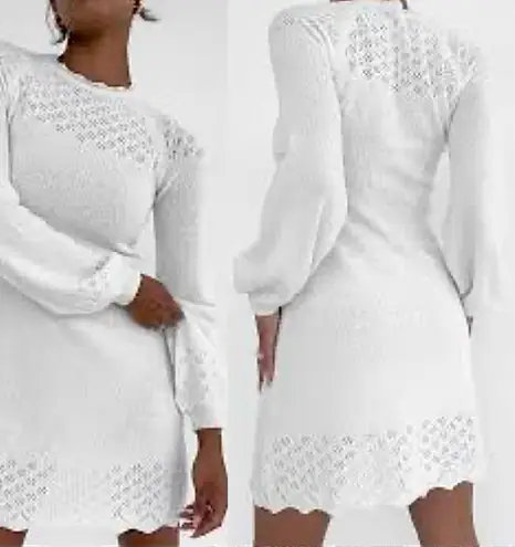 Rumored Vermont Mini Dress White MEDIUM Sweater Soft Girl Bohemian NWT