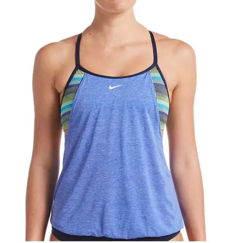 Nike New Women’s  Textured Striped Layered Tankini Swim Athletic Top