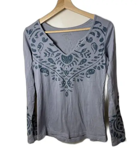 Roper Shirt Womens M Blue Floral Southwestern Studded V