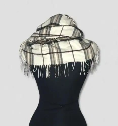 Van Heusen Van Heuse Fringe Scarf Infinity Style Plaid Pattern Cream/Beige One Size