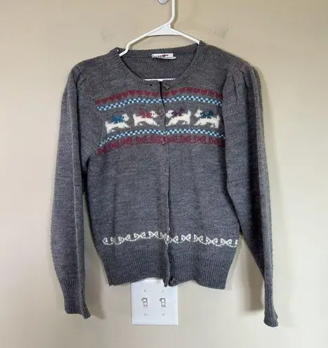 1970s ALBEROY Novelty Kitsch Bow, RIBBON, Hearts, and Angora DOGs Women's Large Gray