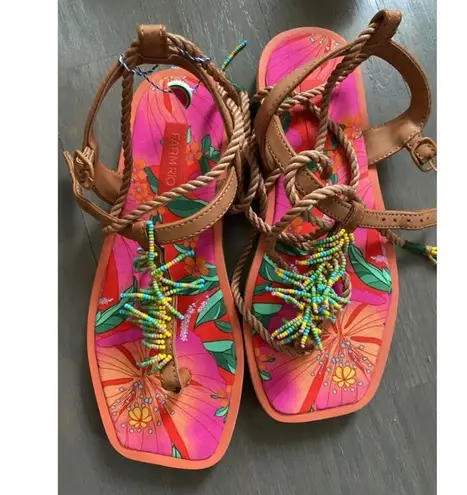 Farm Rio thong fringe beaded sandals