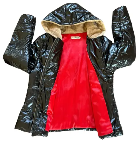 Roiii Black Quilted Puffer Coat Jacket Faux Fur Lined Hood Womens Size Medium