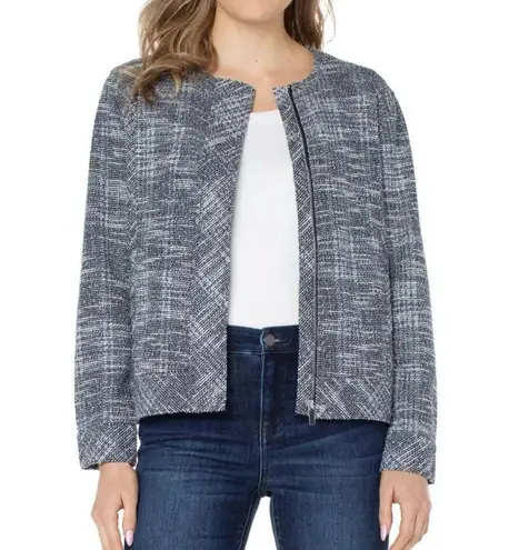 Liverpool Unlined Tweed Boucle Motorcycle Casual Jacket Royal Navy White NWT S