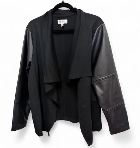 Rafaella Black vegan leather ponte draped open front jacket size 2XL