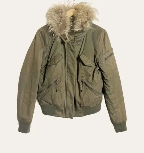 Generation Love  Georgina Asiatic Raccoon Bomber Jacket in Olive Green Sz S