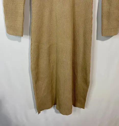 All in Favor Women’s Ribbed Long Sleeve Bodycon Slit Midi Dress Tan Size XL NWT