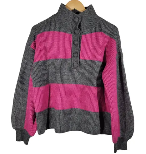 Christian Siriano Gray Pink Stripe Boxy Mock Neck Sweater M NWT Size M