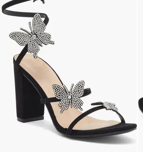 Wild Diva Lounge Black morry rhinestone butterfly sandals NEW