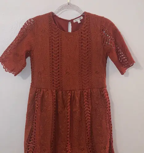 Stevie Hender Burnt Orange Lace Dress Short Sleeve Midi