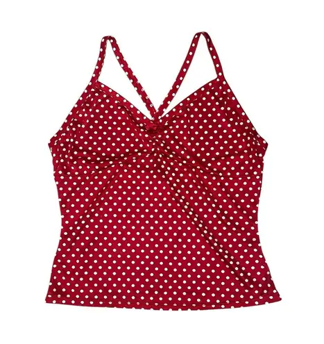 Silky Red Tank Top with White Polka Dots Crop Top Size Large Y2K Camisole