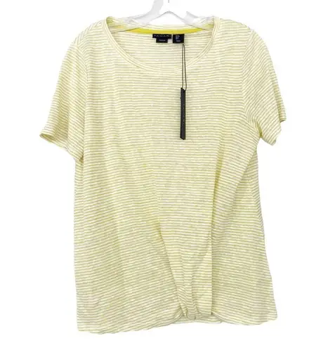 Tahari 100% Linen Yellow Striped Short Sleeve Shirt Sz S