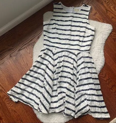 Maison Jules Black & White Striped Lace Fit & Flare Dress SZ M