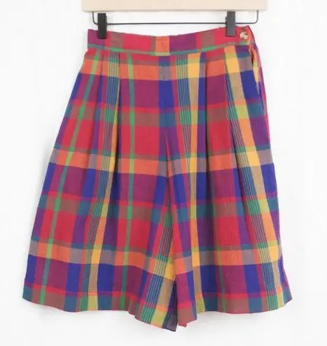 Vintage baggy Leg Plaid Shorts Small Red