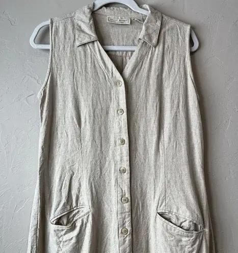 Studio Works Vintage Set Beige Dress Cardigan Lagenlook Embroidered Cottage Boho Beach Tan