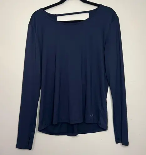 Freely Long Sleeve Workout Top Navy Blue M Open Back Thumb Holes Size M