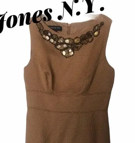 Jones New York Jones N.Y. Embellished Sleeveless Bodycon Dress Tan  Sz 10