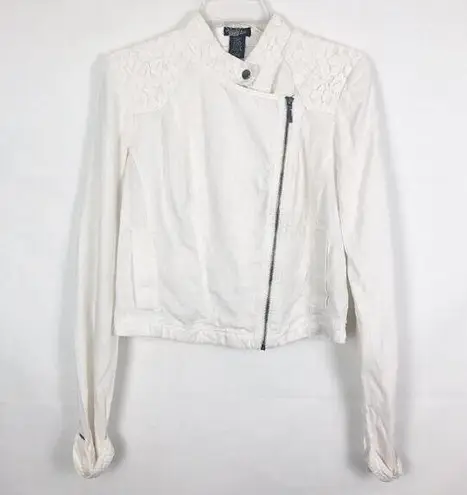 Stoosh  Linen Blend Asymmetrical Full Zip White Jacket Juniors Medium