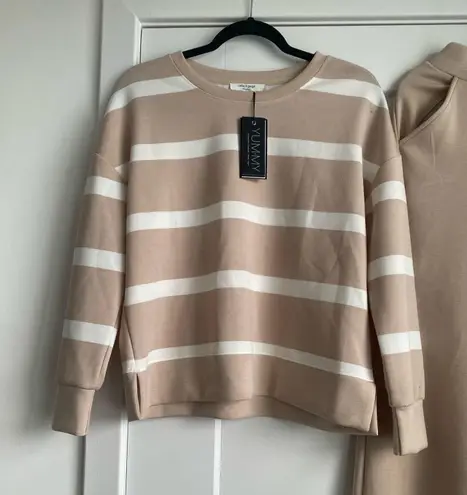 Cable & Gauge NWT Pullover Striped & Wide Leg Athleisure Lounge Jogger Set