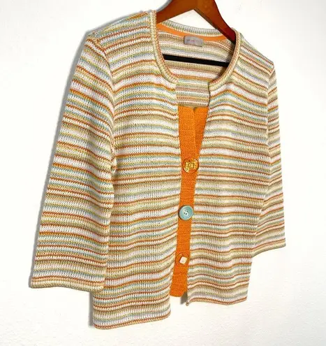 Per Una vintage colorful striped 3/4 sleeves knit cardigan sweater size L Size L
