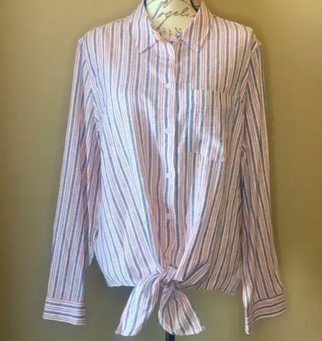 Popsugar  linen blend striped button down tie front shirt XXL NWT