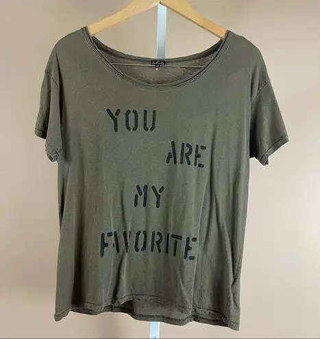 Talula Aritzia XS You Are My Favorite Olive Green Oversized Graphic Flowy Shirt