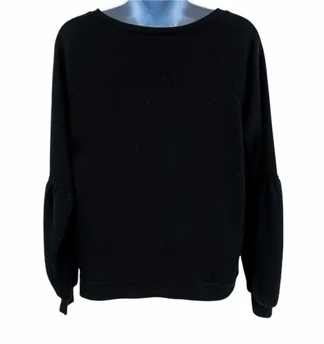 Cable & Gauge Black Long Sleeve Balloon Sleeve Knit Pullover Sweatshirt Top