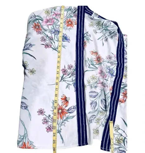 cupio Floral Kimono Cardigan Top Open Front Boho Striped Navy Trim Size L