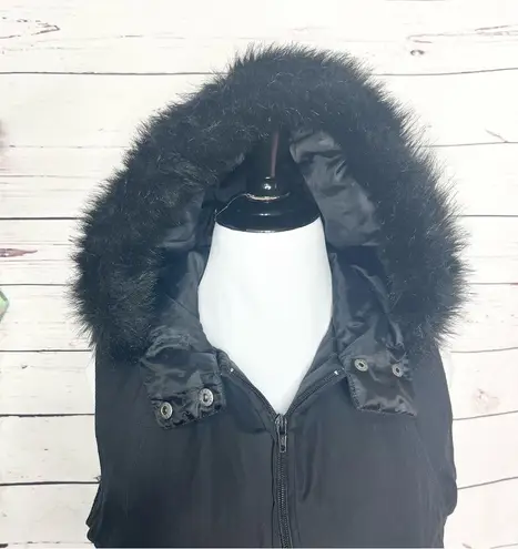 Dorothy Perkins Black Faux Fur Lined Hooded Zip Up Vest Size Medium
