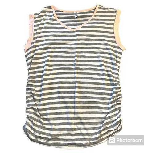 Belly by Design Womens Maternity T Shirt Top Striped Gray White Pink Ruched XL Size undefined