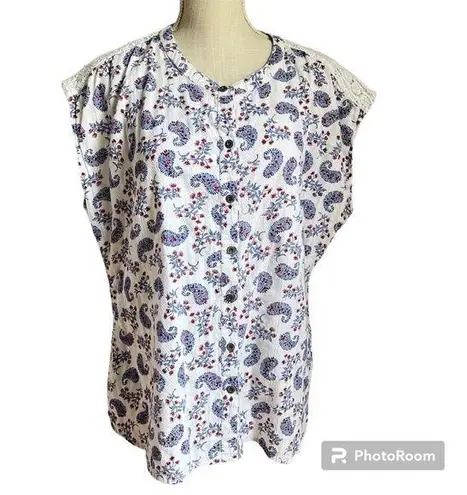 Ruff Hewn Red White Blue Paisley Tank Button Down Blouse Women’s Size Large