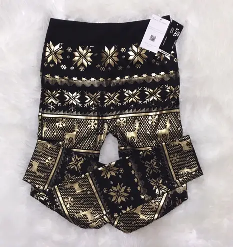 Linda Michael Black Leggings w/Gold Reindeer-Sz L/XL