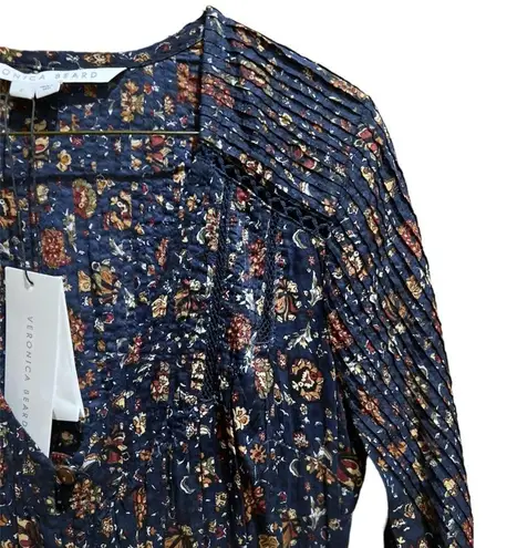 Veronica Beard NWT Shireen Button-Front Floral Print Pleated Dress in Ink Sz 2
