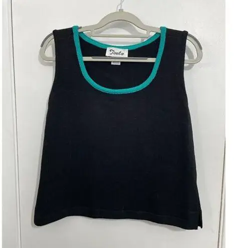 Toula Tank Top Size 8 Black Aqua Trim Wool Blend Santana Knit Preppy Twee NWOT