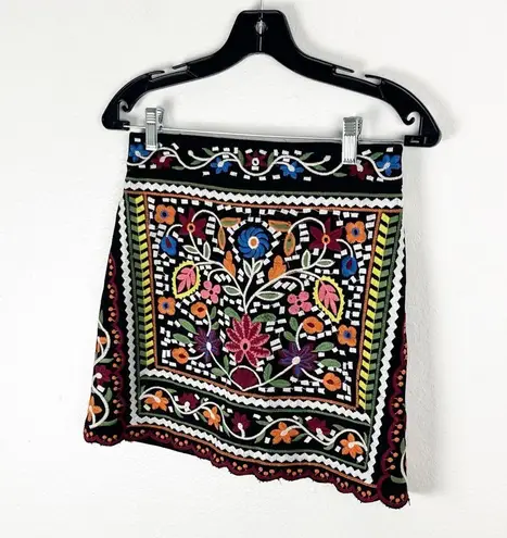 LULUS Black Don’t Stop The Party Embroidered Hidden Mini Skirt, Size Small