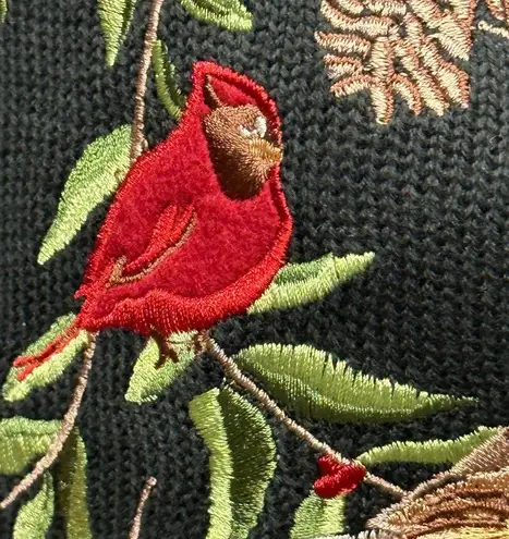 Southern Lady Embroidered Christmas Cardinal Birds Pine Bough Sweater Vest Sz 2X Black