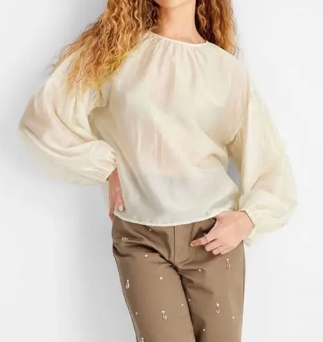 Future Collective Sheer Balloon Long Sleeve Blouse NWT Size 3X Cream Color
