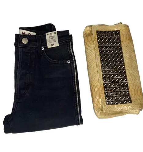 new amo ☻︎ Chloe Crop Stretch Jeans w with Piping ☻︎ Black + Natural ☻ 24