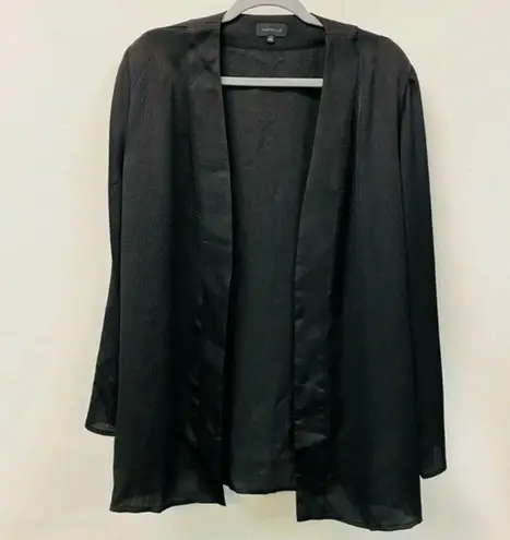 Majorelle Open Front Wrap Mini Robe Dress Black Kimono Textured Satin MSRP $188