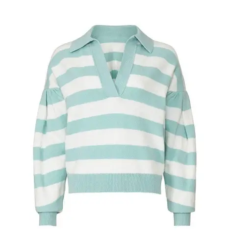 Tanya Taylor Maise Blue White Stripe Collared Pullover Sweater XS