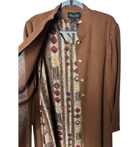 Terry Lewis Vintage 2-Piece Set M | Rust Long Coat Tribal Print Dress