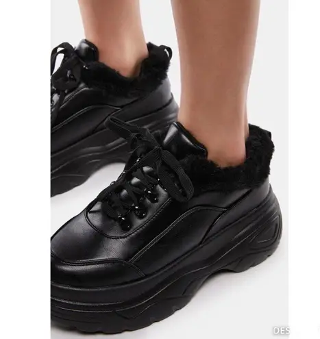 NWOT Koi Fur Trim Chunky Platform Sneakers Dolls Kill Grunge Festival Black US 8