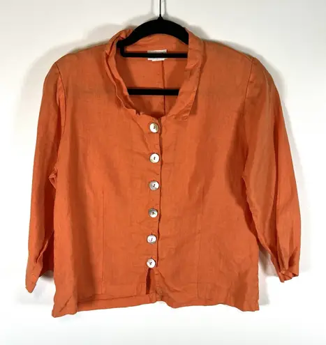 Habitat Clothes To Live In Shirt Orange 100% Linen Button Up Lagenlook Sz Small