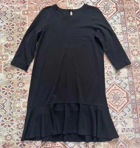 J.Jill  Women's Ruffle Bottom 3/4 Sleeve Ponte Knit Shift Dress Black Size Medium